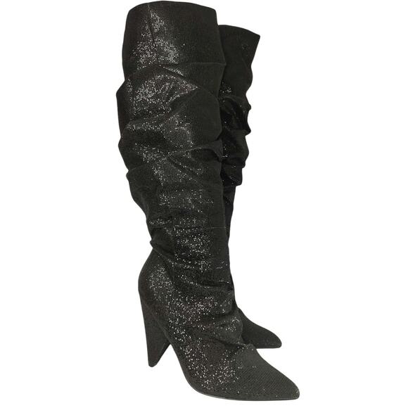 Y2K Black Cape Robbins Sequin Knee high boots sz 7.5 - Picture 1 of 8